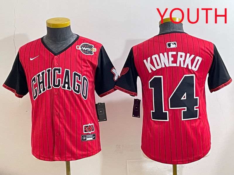 Youth 2025 Chicago White Sox #14 Konerko Red Stripe Joint Name Nike MLB Jersey style 10->youth mlb jersey->Youth Jersey